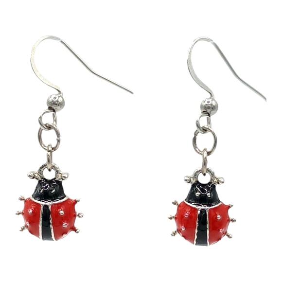 Ladybug Earrings Red Black Cute Bug Jewelry Gift - Picture 1 of 4